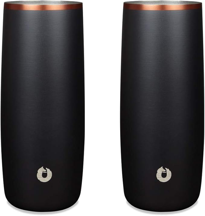 SNOWFOX Premium Vacuum Insulated Stainless Steel Cocktail Glass/Drink Tumbler, Set of 2, Drinks Stay Icy Cold, Thermal Highball Glasses, Elegant Home Entertaining, Classic Barware, 14.5 oz, Black/Gold