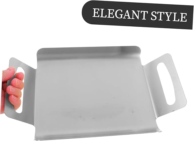 Stainless Steel Snack Serving Tray Silver Multi-Purpose Platter Reusable Food Preserving Tray Steel Korean Style Handles Thickened Design for Home and Restaurant Use