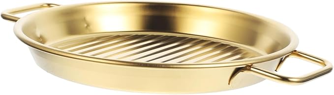 PRETYZOOM Gold Serving Tray Metal Snack Plate Lids Cooking Tray for Fried Chicken Snack Serving Dish Handle
