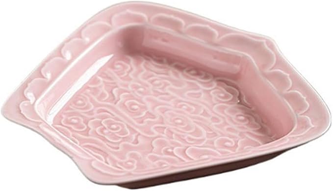 Sauce Dish Creative Relief Auspicious Clouds Plate Zen Tea Point Plate Ceramic Snack Plate Dessert Snack Plate Snacks Fruit Plate Snack Plate(Pink)