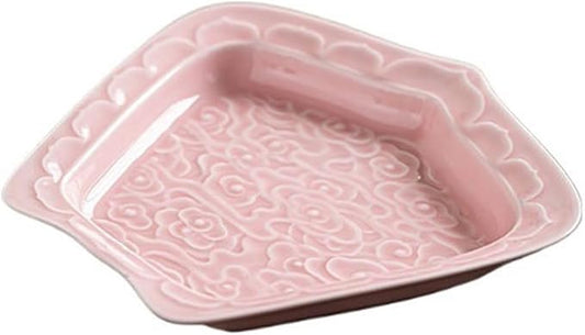 Sauce Dish Creative Relief Auspicious Clouds Plate Zen Tea Point Plate Ceramic Snack Plate Dessert Snack Plate Snacks Fruit Plate Snack Plate(Pink)