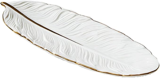 Tray Tray Feather Tray Ceramic Tray Serving Tray Living Room Kitchen Multipurpose Tray Exquisite Home Decor Serving Trays (Color : Brass)