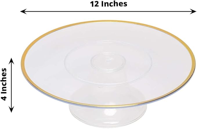 Efavormart 2 Pack | 12" Clear with Gold Rim Plastic Cupcake Dessert Display Riser, Disposable Pedestal Cake Stand