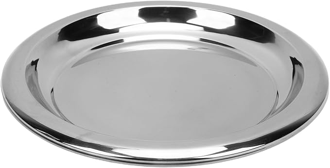 Pssopp DishFruit PlattersTrays Serving Tray, Silver Circular Metal Platter Decorative Tray for Displaying Whiskey Flutes Coffee Table Stainless Steel Round Stainless Steel Round (L)