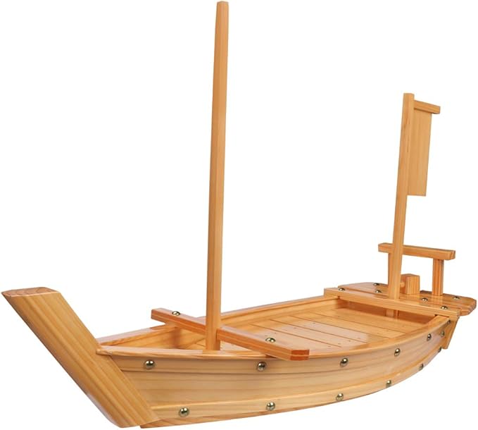 Kichgather 20" Wooden Sushi Serving Tray Boat Plate for Restaurant or Home