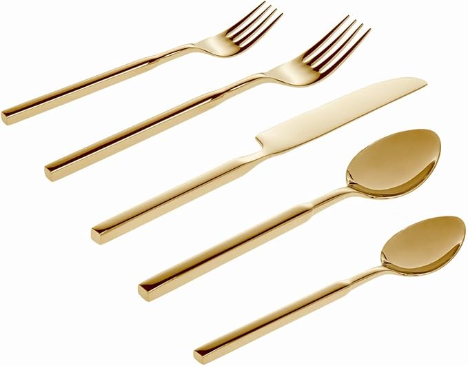 Godinger Flatware Set Cubit Mirror Gold Cutlery - 20 Piece Set