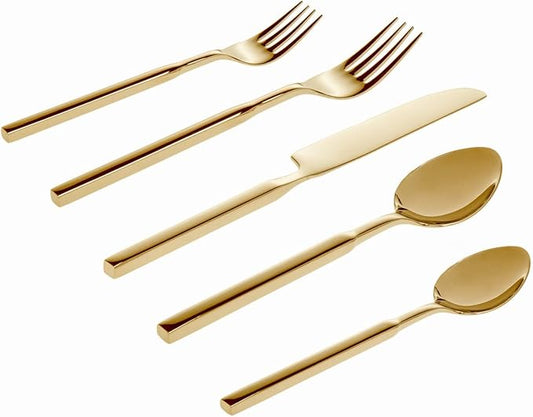 Godinger Flatware Set Cubit Mirror Gold Cutlery - 20 Piece Set