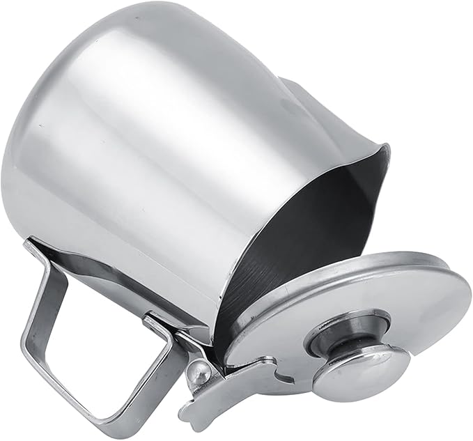 Milk Frothing Pitcher, Stainless Steel Milk Frother Cup with Lid Small Creamer Pitcher Latte Coffee Art Barista Milk Jug Cup Espresso Accessories (350ml)
