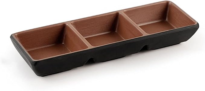 Sauce Dish 8.43 Inch Rectangle Plastic Appetizer Plates Dipping Soy Sauce Dishes Vinegar Olive Oil Ketchup Snack and Dessrt Seasoning Dishes(3 Compartment) Dipping Bowls (B)