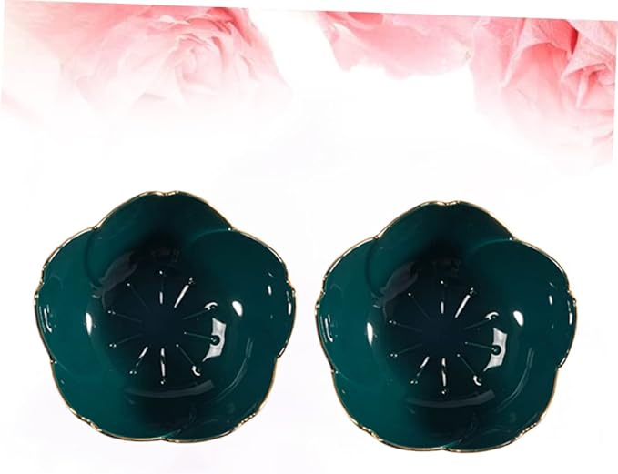 Flower Shape Porcelain Sauce Dish Dark Green Ceramic Dipping Plate Condiment Bowl