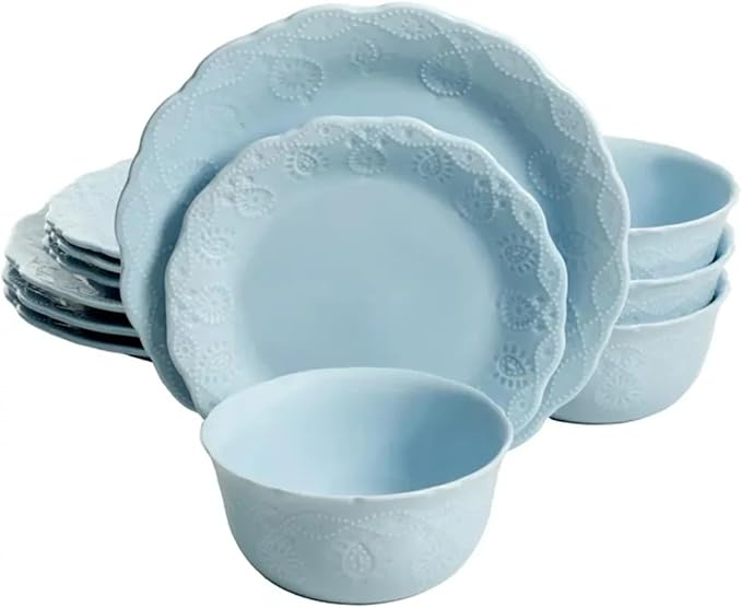 Lace 12-Piece Dinnerware Set Ceramic Tableware Set Hotel Plate and Bowl Dinner Plate Set