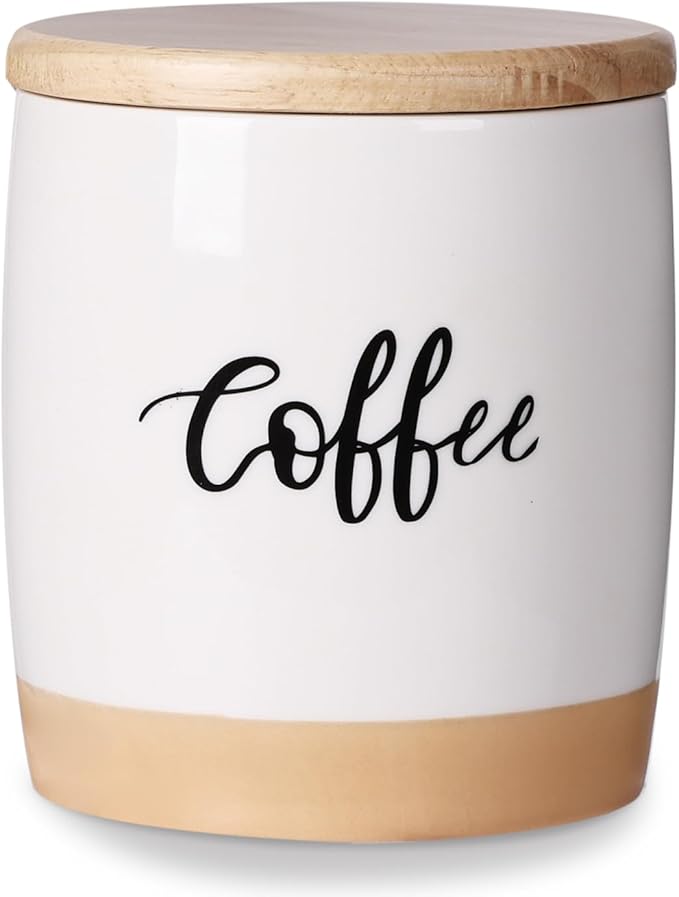 LEETOYI Ceramic Food Storage Containers with Lid,Modern Farmhouse Kitchen Decor, Countertop Food Storage Caddy Organizer, 33oz (Labeled Coffee)