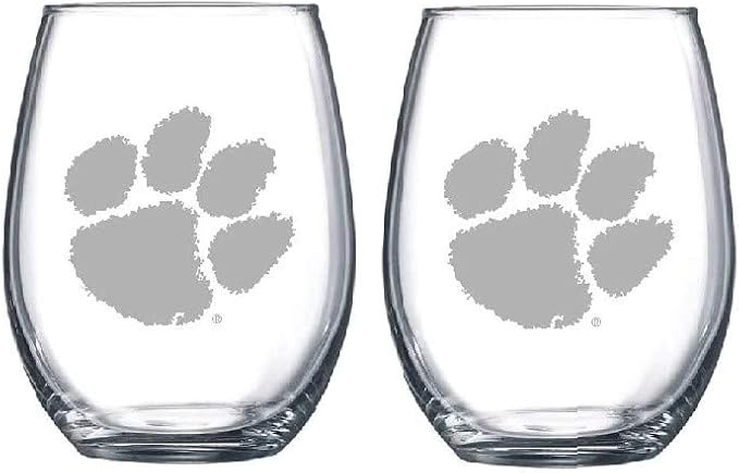 Clemson Tigers Etched Satin Frost Logo Wine or Beverage Glass Set of 2