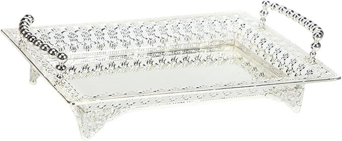 Serving Tray with Handle Dessert Cake Stand Vanity Table Tray Fruit Basket Elegant Serving Platter for Dessert, Silver