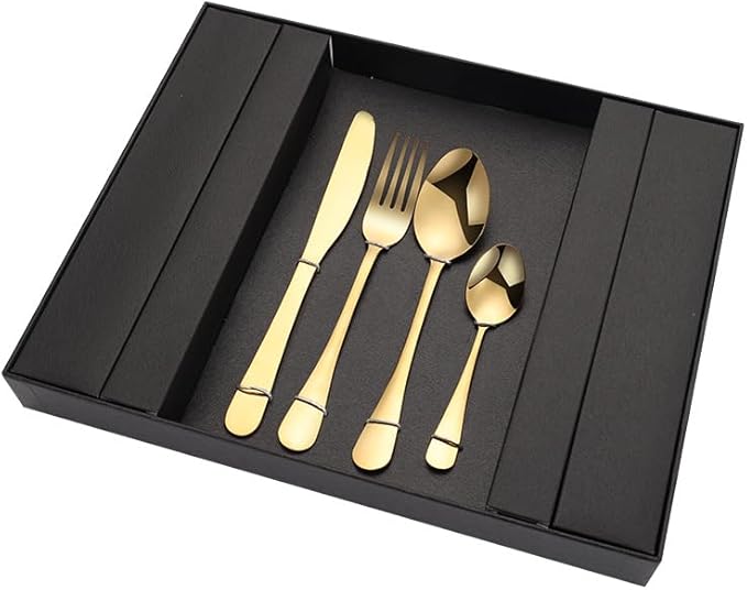Stainless Steel Flatware Serving Set,Home Kitchen Eating Tableware Set,Dishwasher Safe,for Home Kitchen Restaurant Hote 24-Piece Stainless Steel Knife and Fork Set(Gold)(Gold)