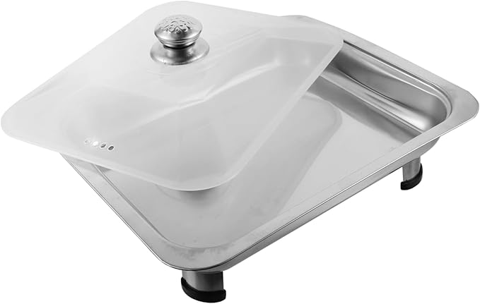 BESTOYARD Stainless Steel Buffet Serving Tray with Lid Long Rectangular Food Holder for Catering Four-Legged Metal Tray for Parties and Gatherings