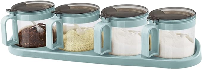 TENTA TENTA KITCHEN Gourmet Seasoning Box with Serving Spoons, Spice Jar Set Condiment Cruet Bottle, Kitchen Supplies,Nice Design for Kitchen (glass)