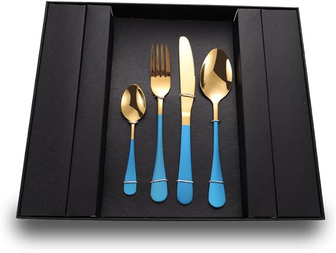 Stainless Steel Flatware serving set,Home Kitchen Eating Tableware Set,Dishwasher Safe,For Home Kitchen Restaurant Hote 24-piece Stainless Steel Steak Knife, Fork And Spoon Household Black Gift Box Se