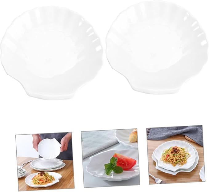 PRETYZOOM 2pcs Shell Shape Ceramic Plate Elegant Decorative Serving Dish for Home Restaurant Events for Appetizers Desserts Snacks Lightweight Easy to Clean