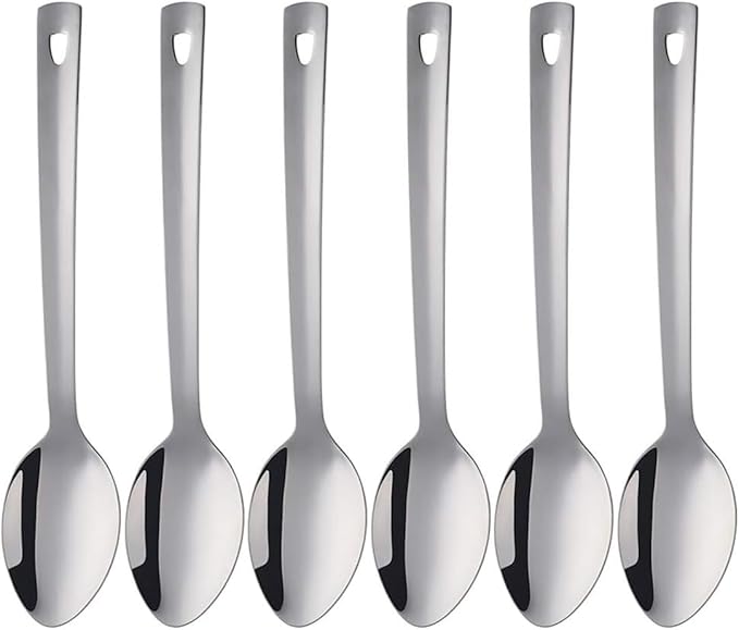 DOCBLACK 13 Inch Serving Spoons Set of 6, Heavy Duty Stainless Steel Buffet Spoons with Long Handle for Kitchen, Restaurant, Party, Dishwasher Safe (Silver, 6PCS)