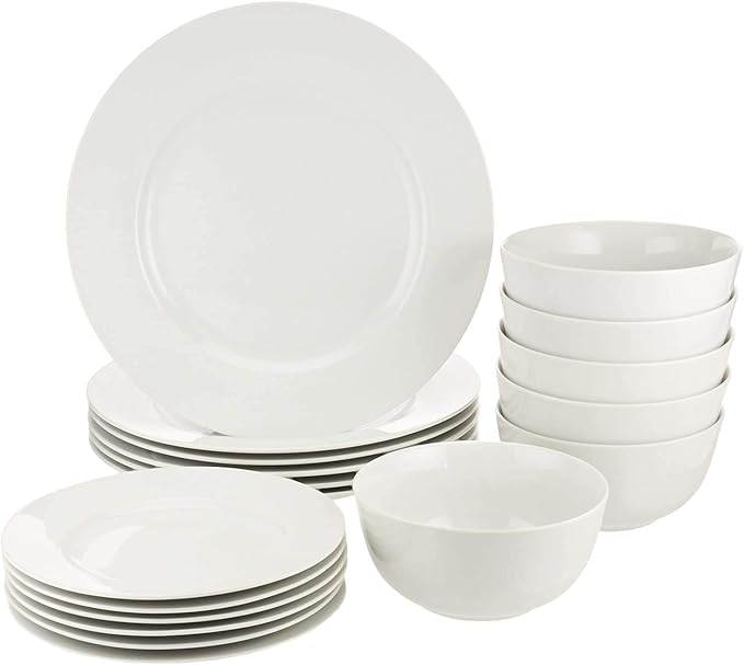 Plate Set –Porcelain Kitchen Dinnerware Set Ceramic Tableware 18-Piece Kitchen Dinnerware Set, Plates, Dishes, Bowls, Service for 6 - White