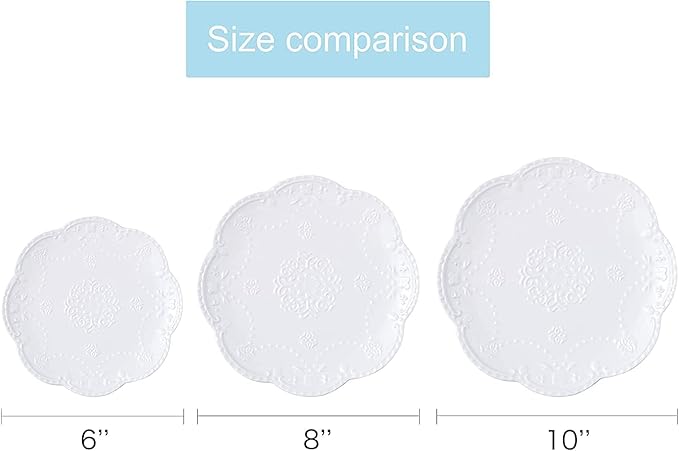 YBK Tech Elegant Round Embossed Lace Plate, Ceramic Serving Plate for Breakfast Afternoon Tea (White, 8-inch)