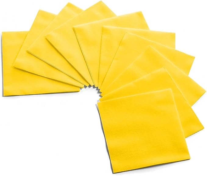 Disposable Yellow Cocktail Napkins Paper - 4" x 4" High-End Linen-Like Beverage Party Square Paper Napkin Pack for Bar, Cafe, Restaurant, Christmas, Birthday, Wedding, Baby Shower - 100 Count
