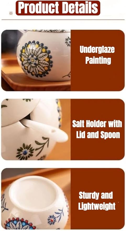 Ceramic Salt Cellar with Lid and Spoon | 13.5OZ Large Chicken Salt Container | Salt and Pepper Containers for Countertop | Sugar Bowl Salt Holder Candy Jar Box for Counter Home Chicken Decor (Green)