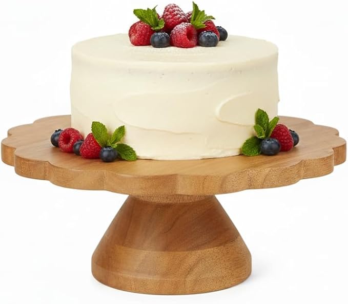 Mela Artisans Wooden Cake Stand 12 Inch | Natural Finish Mango Wood Pedestal Riser | Footed Cupcake & Dessert Stand | Multipurpose Cake Display for Home Decor | Dining Table | Pastries