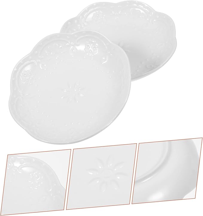2pcs Ceramic Sauce Dishes Dipping Bowl Embossed Porcelain Appetizer Plates White Style