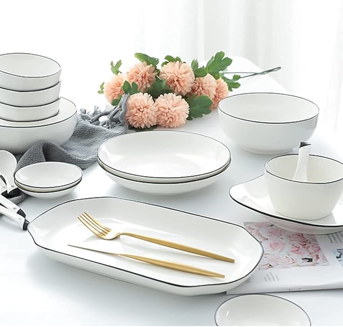 Dinnerware Sets - Luxury Gift Dishes Service Set, 29, 56 PCS Ceramic Dinnerware Set Bone China Tableware Dishes Plates Ceramic Combination Dinner Service Set,56-Piece Set