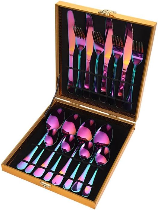 Stainless Steel Flatware serving set,Home Kitchen Eating Tableware Set,Dishwasher Safe,For Home Kitchen Restaurant Hote 16-piece Stainless Steel Cutlery Set Hotel Household Knife, Fork And Spoon(Gold)