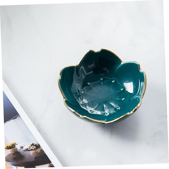 Flower Shape Porcelain Sauce Dish Dark Green Ceramic Dipping Plate Condiment Bowl