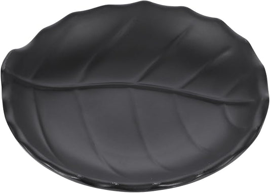 Leaf Pattern Snack Plate Decorative Appetizer Plate Black Ceramic Salad Tray for Kitchen Dining Household Use