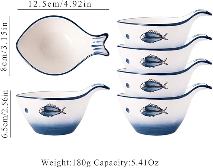 Appetizer Bowls 5.41Oz Sauce Dish Fish Shape Dip Bowl Set Ceramic Soy Sauce with Handle Sushi Dipping Bowls Ketchup Salad Appetizer Plates Serving Dishes Bowls(Set of 4) Salad Bowls ( Size : 4.92x3.15