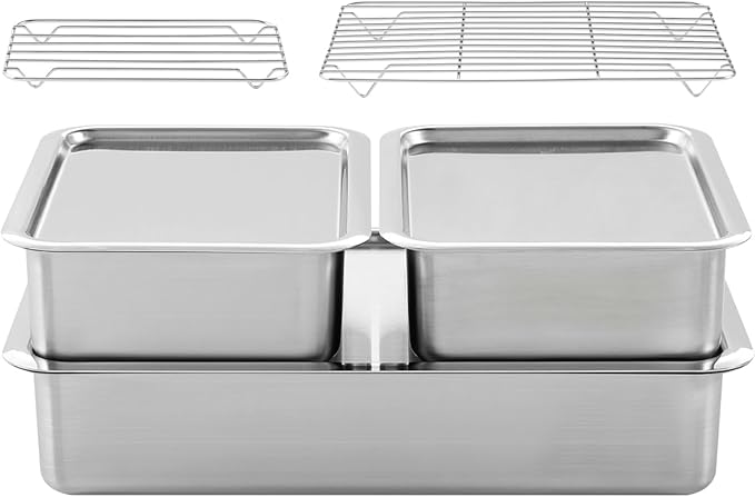 BLoCK Low 3PCS Set Stainless Steel Food Storage Containers with Lids and 2 Nets Hotel Pan Kitchen Appliances Dishwasher Safe Premium South Korea