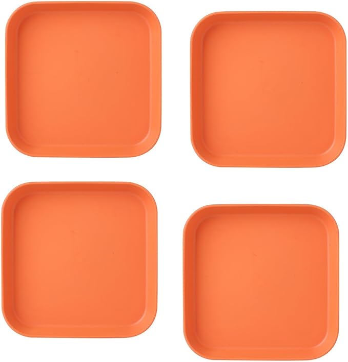 Plastic Serving Plates, Set of 4, Small Appetizer and Snack Dishes (orange, square)