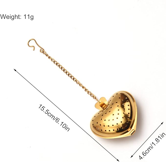 Heart Shape Stainless Steel Tea Infuser Filter with Chain Strainer, 15.5x4.6cm6.10x1.81in, Gold