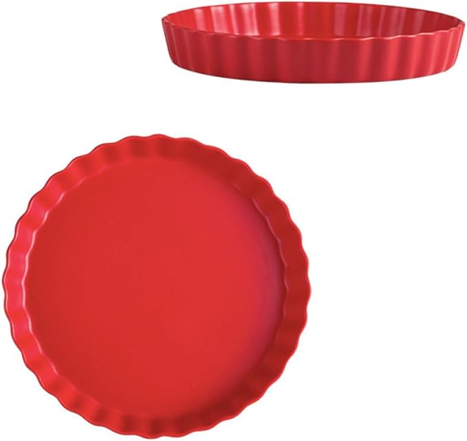BESPORTBLE 10-inch Red Ceramic Sushi Plate Creative Breakfast Dish Simple Italy Noodles Plate Household Tableware for Home and Restaurant Use
