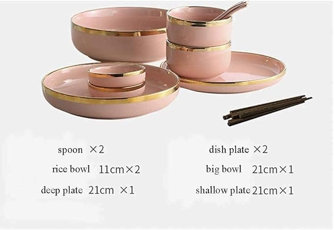 Fine Dinnerware Set,9 Pieces for 2 People Pink Phnom Penh Porcelain Dinner Set Ceramic Plate Bowl Tableware Combination Set