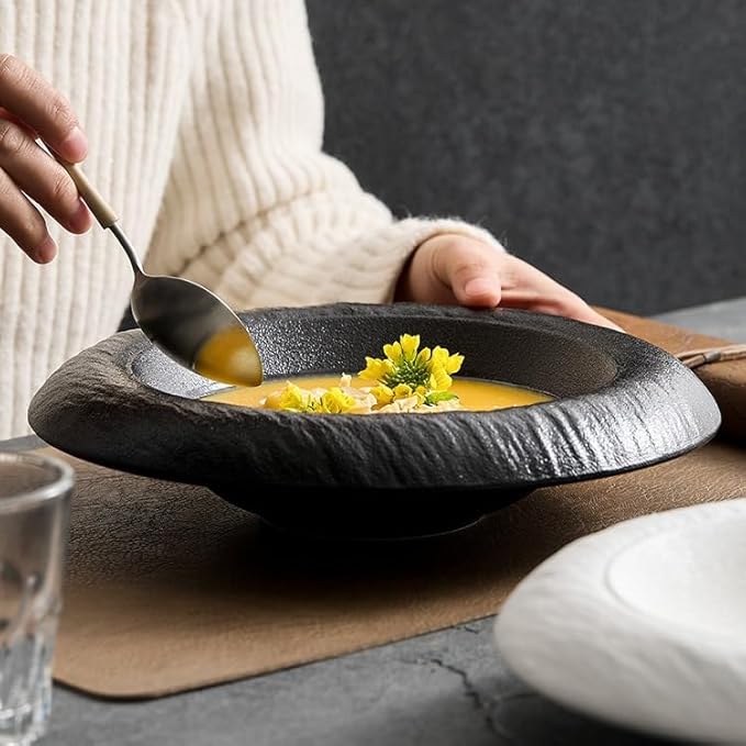 Dinner Plates 9-inch Cooking Bowl Straw Hat Ceramic Plate Western Food Simple Salad Home Appetizer Dessert Cake Tableware Kitchen Salad Bowl(A,9 in)