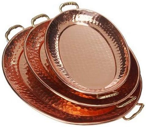 Old Dutch 250 Hammered Copper Oval Trays with Cast Brass Handles, Set of 3, 17" x 13"/15" x 11"/131/4" x 83/4"