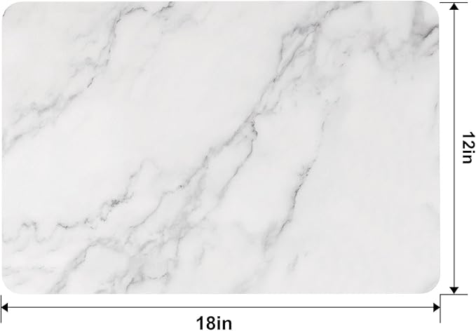 QIYI Placemats Set of 6, 12x18 Inch PU Leather Place Mats for Kitchen Dinning, Heat Resistant Anti Slip Table Mats, Waterproof Wipeable Washable Placemat Party Table Décor, White Marble