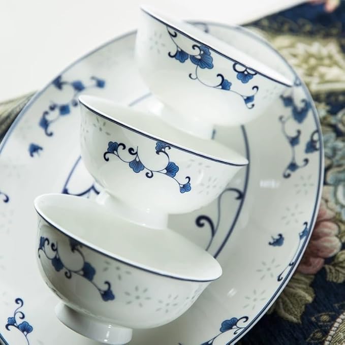 56pcs Blue and White Porcelain Glazed Ceramic Dinnerware Sets Chinese Style Plates Bowls Tableware Set for Home Use and Housewarming Gifts