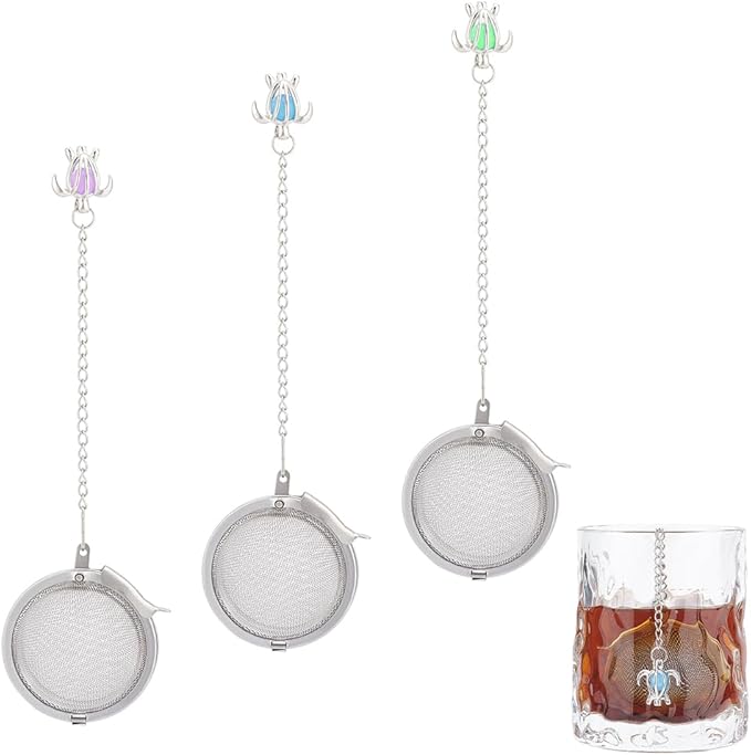 UNICRAFTALE 3 Sets Round Tea Infuser Loose Tea Strainer Turtle Shaped Stainless Steel Loose Leaf Tea Ball Mesh Cute Pendant Tea Strainer Set for Brew Tea, Spices & Seasoning