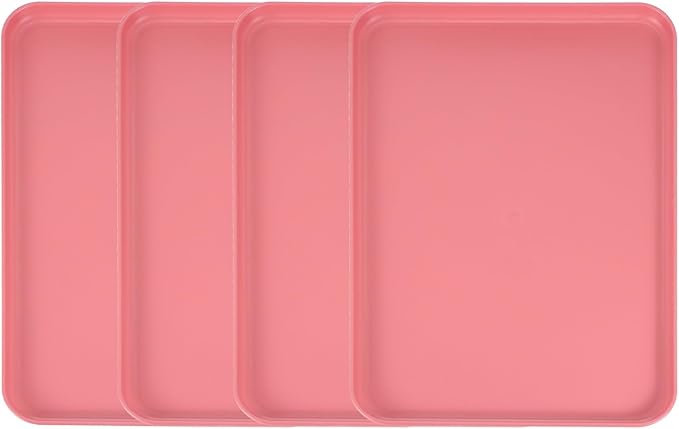uxcell 4Pcs Plastic Serving Trays, 15 x 10.6 Inch Rectangle Food Trays Serving Cafeteria for Kitchen Restaurant Coffee Fruit Burger Lunch Dessert, Red