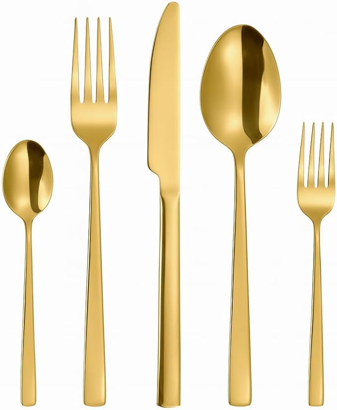 Oxford Silverware Set, 30 Piece Gold Flatware Premium Polished Stainless Steel, Service for 6, for Kitchen, Home, Wedding, Party, Mirror Polished Dishwasher Safe