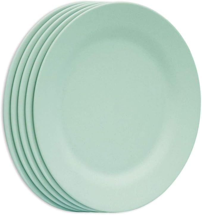 11 Inch Dinner Plate Set, Extra Large Pasta Plates, Unbreakable Dishes, Lightweight Wheat Straw Salad Dinnerware, Reusable Fiber Dessert Tableware (Green)