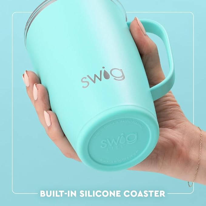 Swig Life 18oz Travel Mug, Insulated Tumbler with Handle and Lid, Cup Holder Friendly, Dishwasher Safe, Stainless Steel, Travel Coffee Cup (Oh Happy Day)