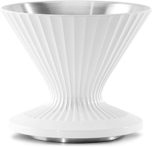 Pour Over Coffee Dripper Drip Coffee Pour Over Maker Resuable Blossom Cone Funnel Stainless Steel Metal Coffee Filter for Travel, Camping, Office, Home, Coffee Maker Brew (Snow White)
